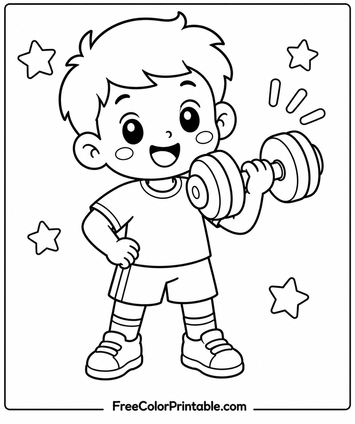 Strong kid with dumbbell coloring page Coloring Page — Free Printable — free printable coloring page